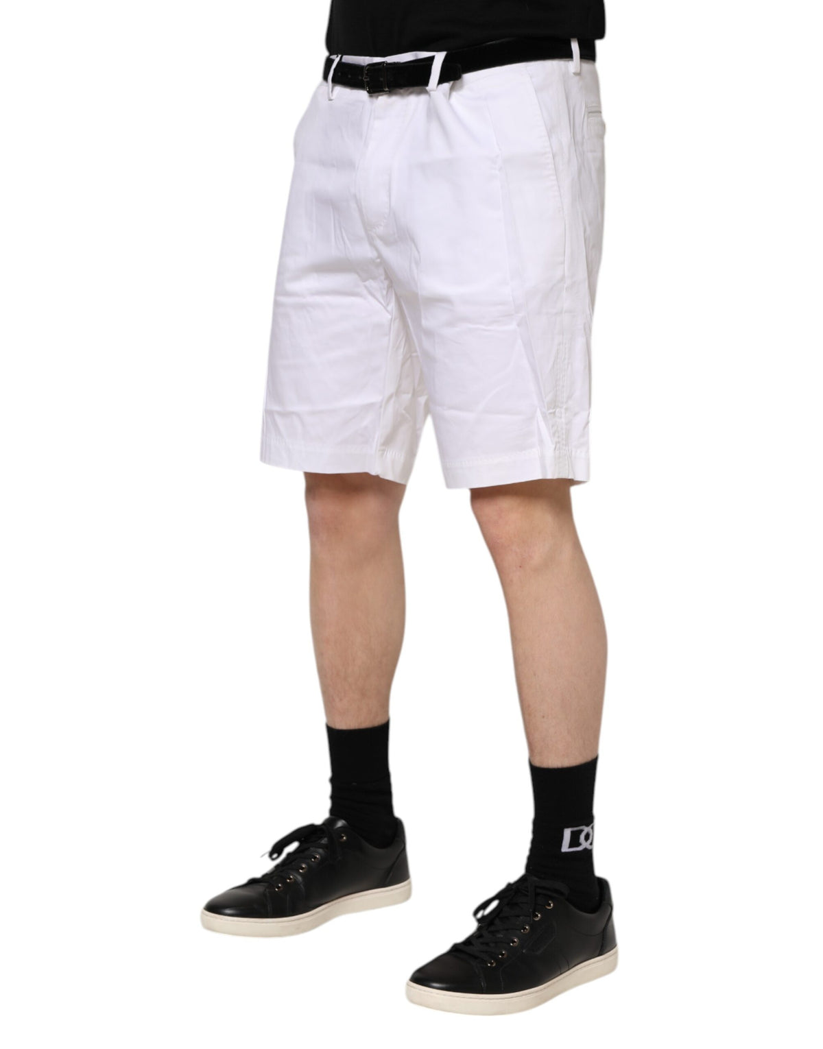 Shorts décontractés en coton extensible blanc à taille haute de Dolce &amp; Gabbana