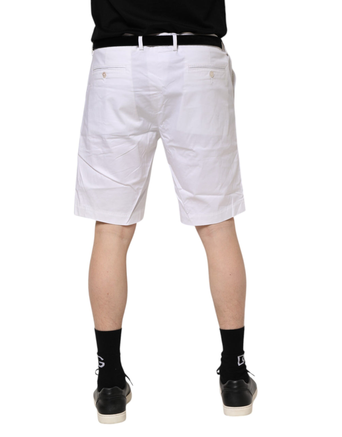 Shorts décontractés en coton extensible blanc à taille haute de Dolce &amp; Gabbana