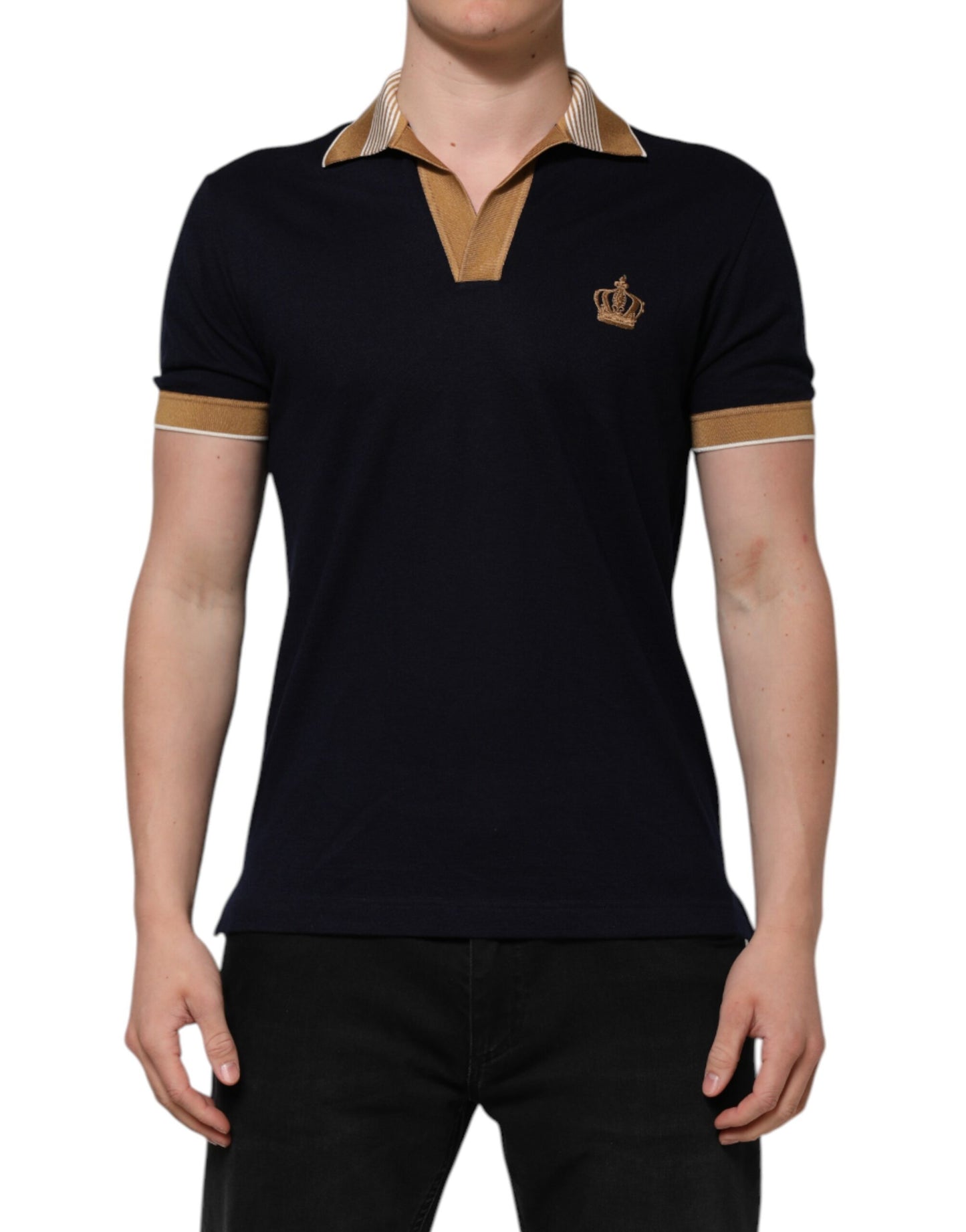 Polo homme Dolce &amp; Gabbana en cachemire noir avec logo couronne.