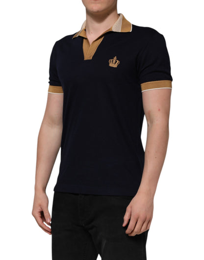 Polo homme Dolce & Gabbana en cachemire noir avec logo couronne.