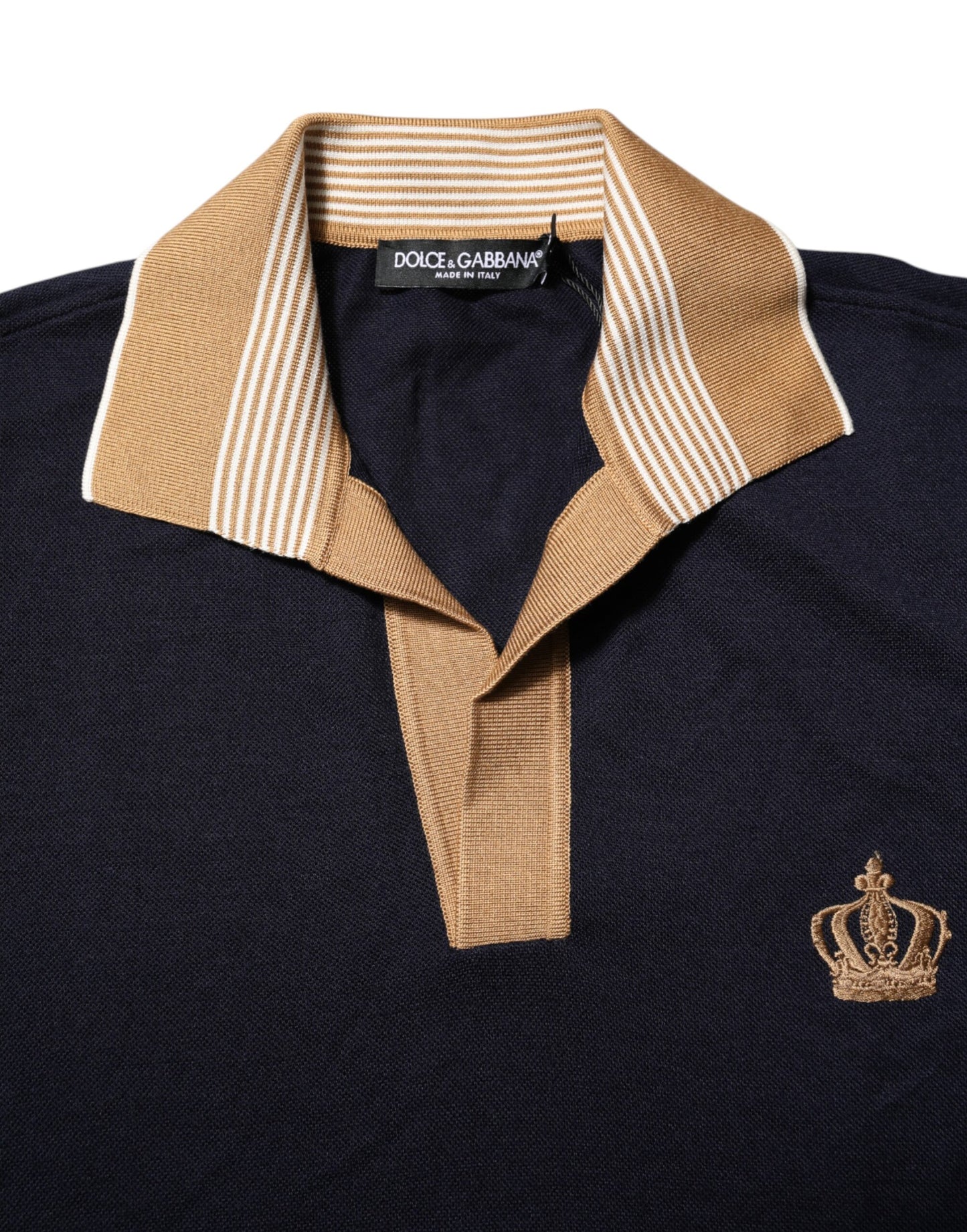 Polo homme Dolce & Gabbana en cachemire noir avec logo couronne.