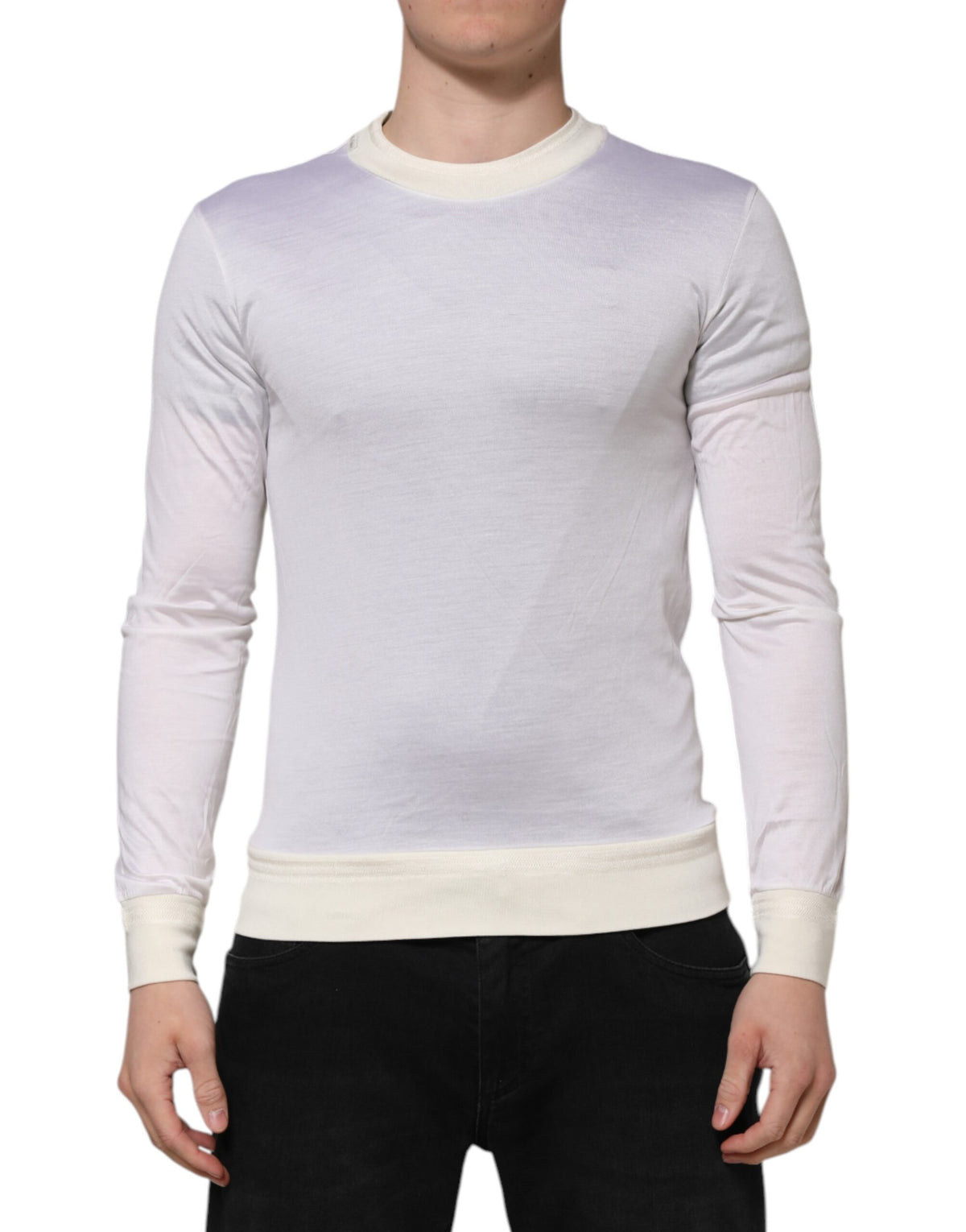 T-shirt en soie blanche à manches longues et col rond de Dolce &amp; Gabbana