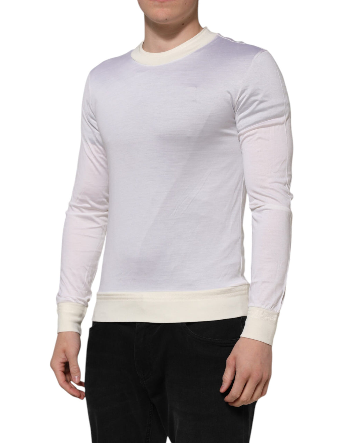 T-shirt en soie blanche à manches longues et col rond de Dolce &amp; Gabbana