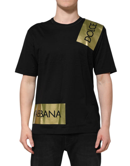 T-shirt à col rond en coton pour homme avec logo et ruban noir de Dolce &amp; Gabbana
