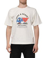 T-shirt à col rond en coton blanc Love Peace de Dolce &amp; Gabbana pour homme