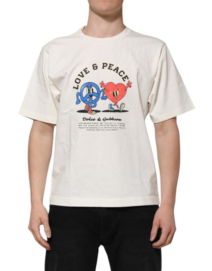 T-shirt à col rond en coton blanc Love Peace de Dolce &amp; Gabbana pour homme