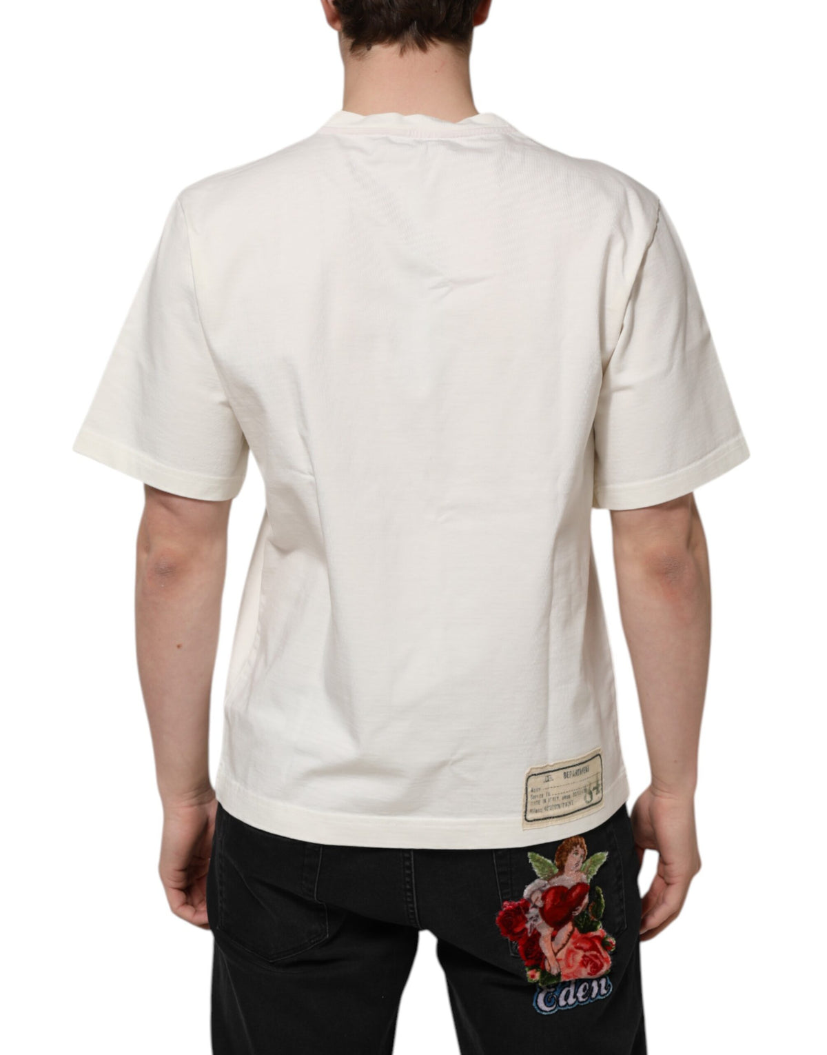 T-shirt à col rond en coton blanc Love Peace de Dolce &amp; Gabbana pour homme