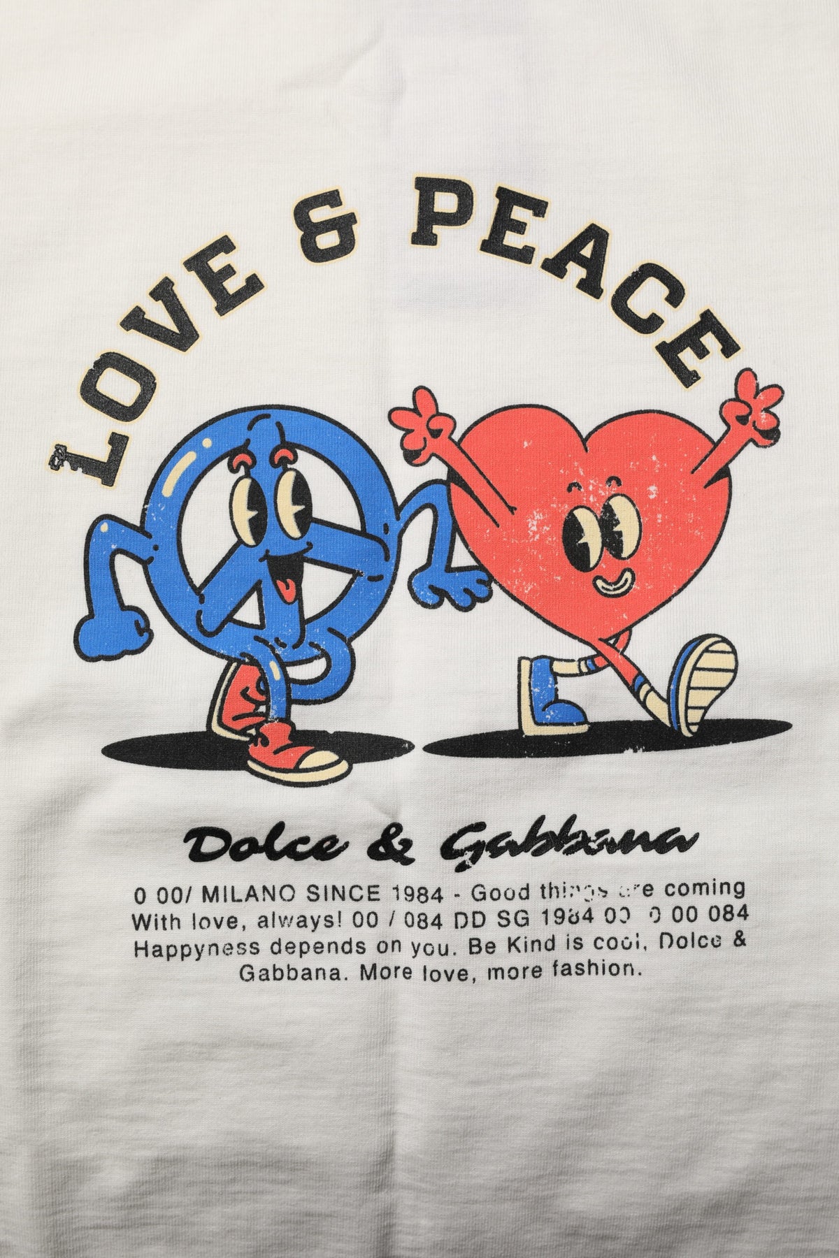 T-shirt à col rond en coton blanc Love Peace de Dolce &amp; Gabbana pour homme