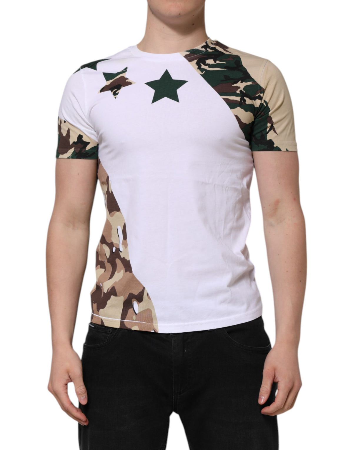T-shirt homme à col rond en coton blanc à motif camouflage de Dolce &amp; Gabbana