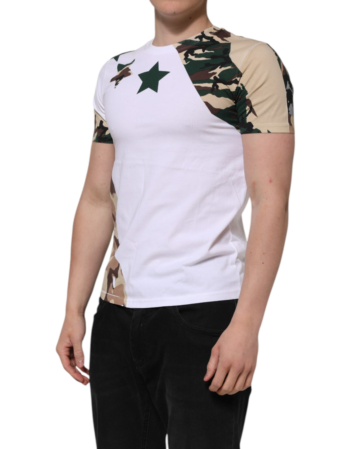 T-shirt homme à col rond en coton blanc à motif camouflage de Dolce &amp; Gabbana