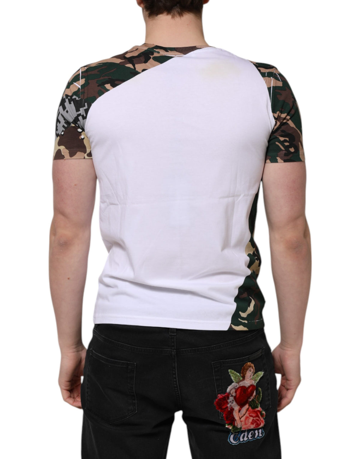 T-shirt homme à col rond en coton blanc à motif camouflage de Dolce &amp; Gabbana