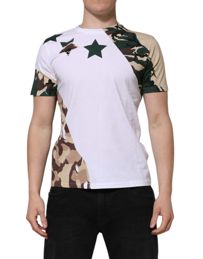 Dolce & Gabbana White Camouflage Cotton Men Crew Neck T-shirt