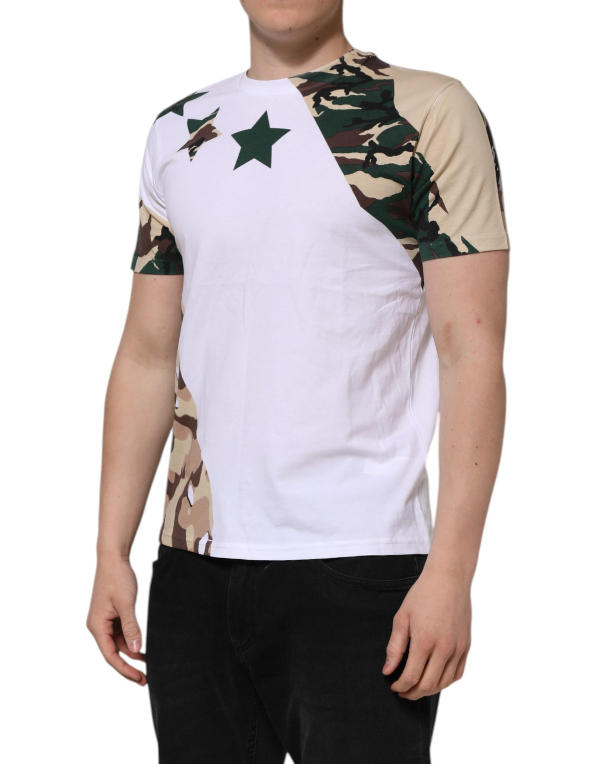T-shirt homme à col rond en coton blanc à motif camouflage de Dolce &amp; Gabbana