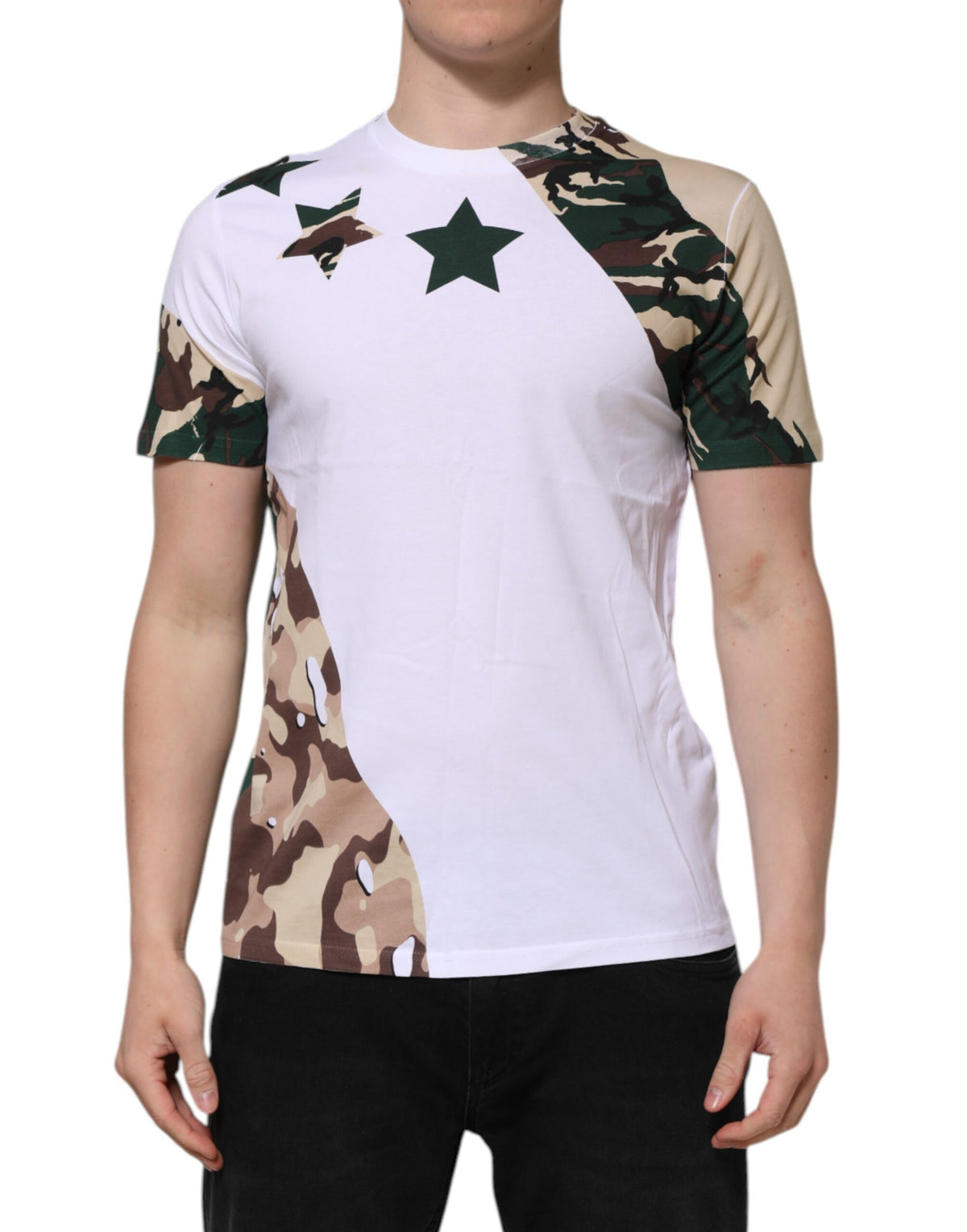 T-shirt homme à col rond en coton blanc à motif camouflage de Dolce &amp; Gabbana
