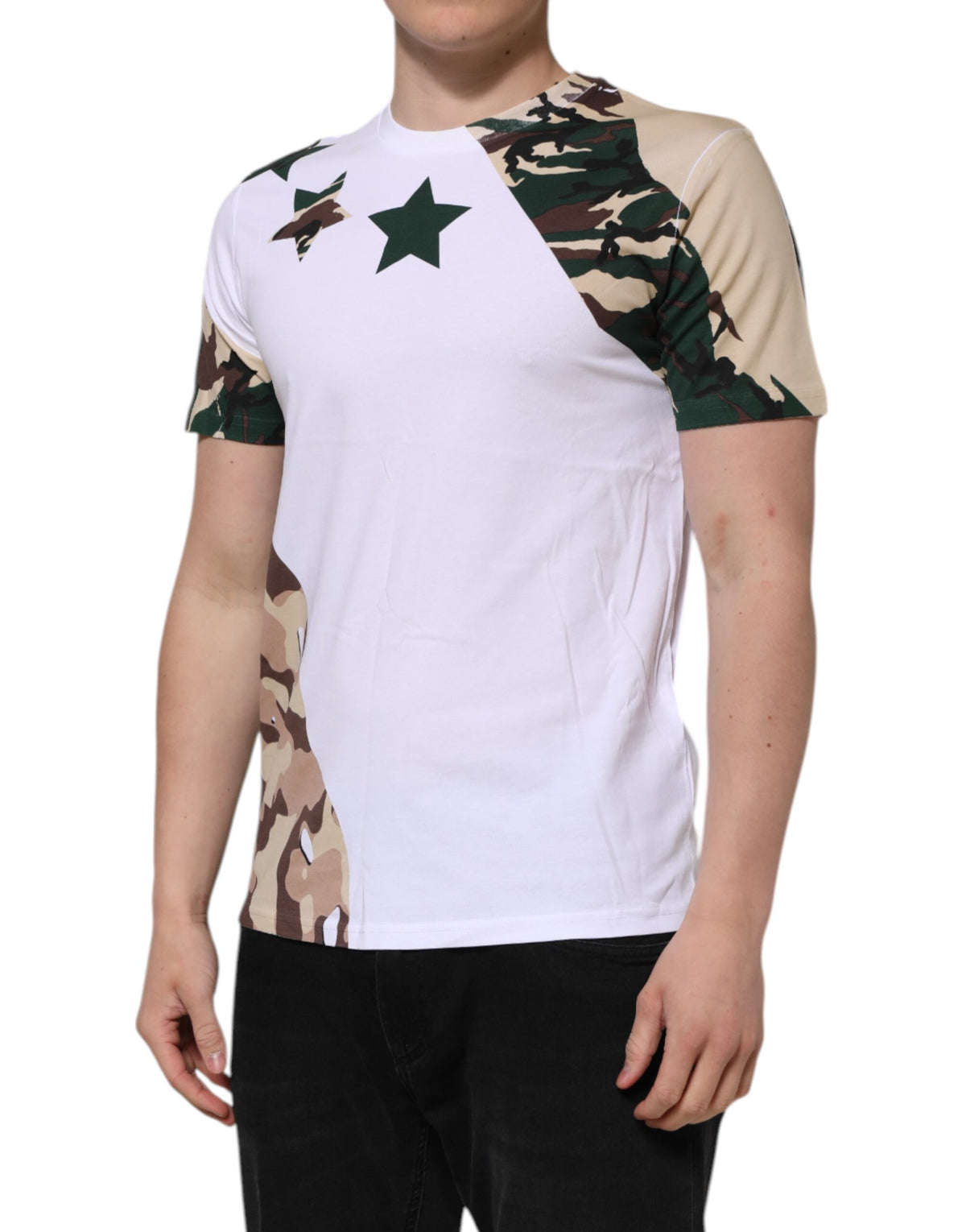 T-shirt homme à col rond en coton blanc à motif camouflage de Dolce &amp; Gabbana