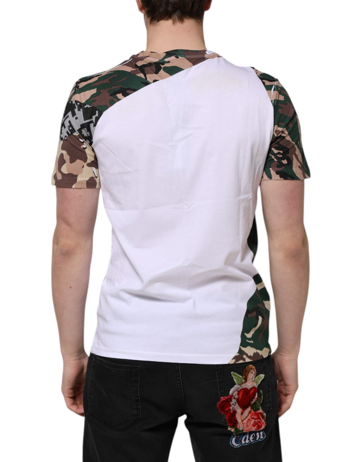 T-shirt homme à col rond en coton blanc à motif camouflage de Dolce &amp; Gabbana