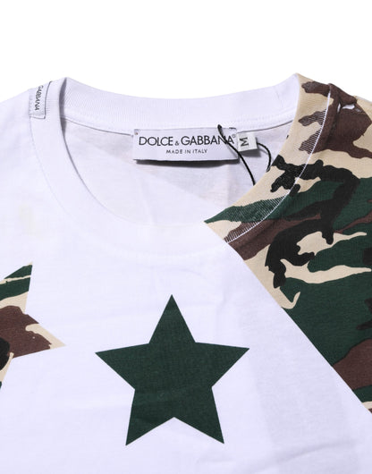 Dolce & Gabbana White Camouflage Cotton Men Crew Neck T-shirt