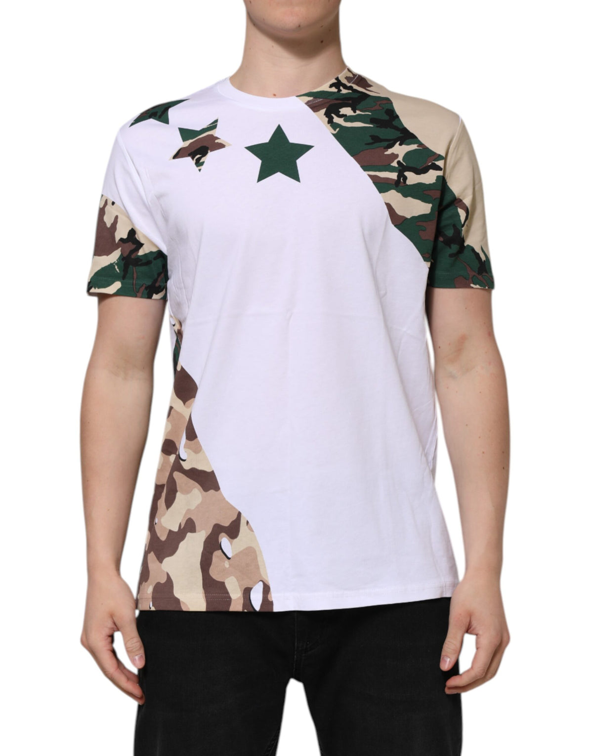 T-shirt homme à col rond en coton blanc à motif camouflage de Dolce &amp; Gabbana