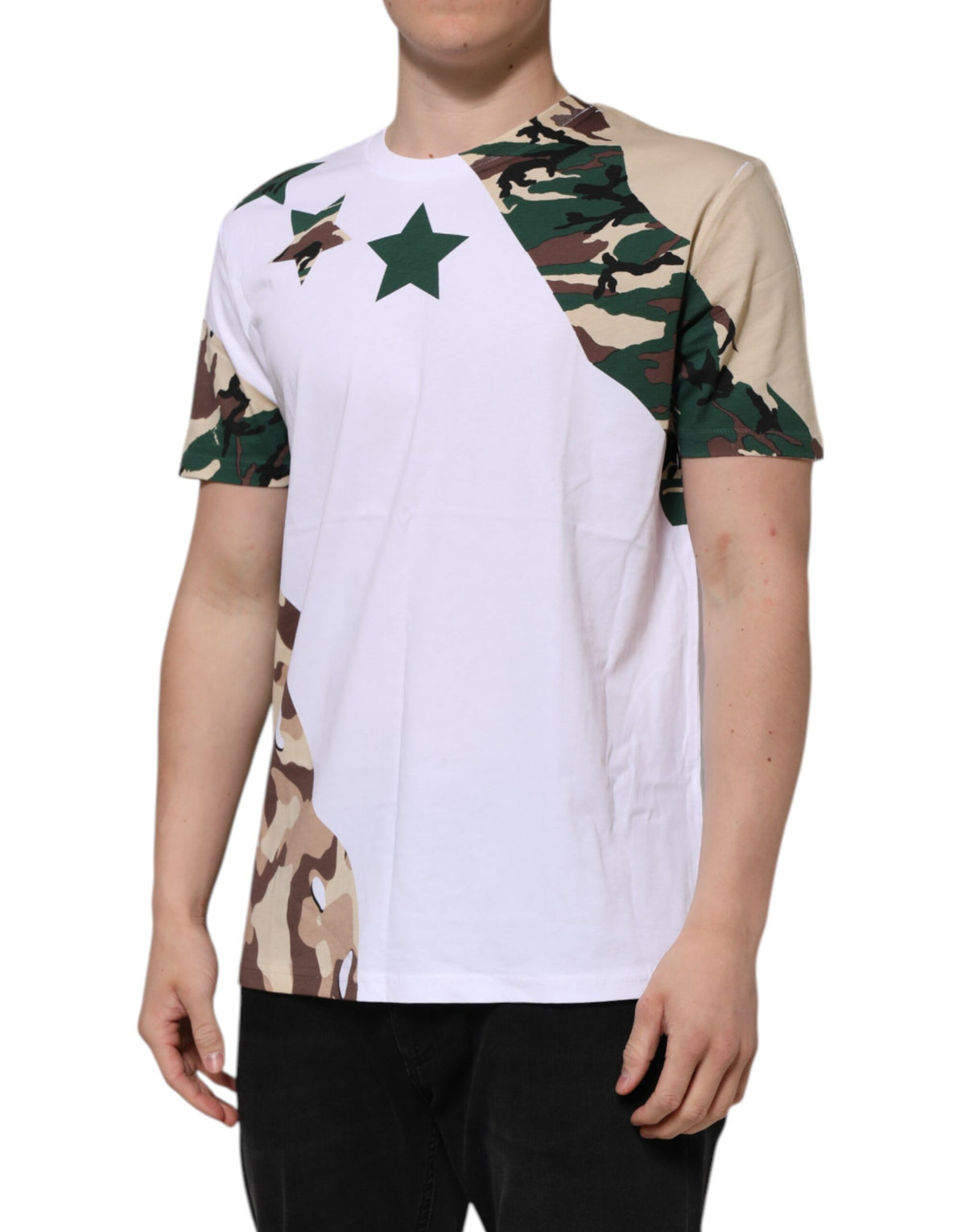 T-shirt homme à col rond en coton blanc à motif camouflage de Dolce &amp; Gabbana