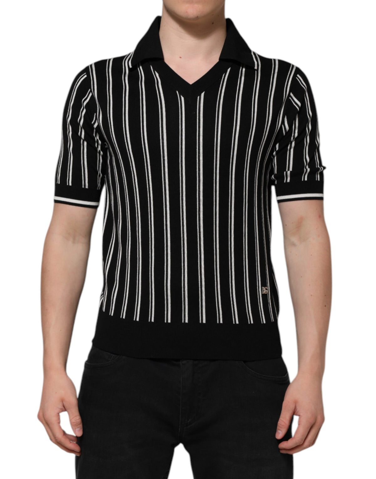 Polo à rayures noires et blanches avec col Dolce &amp; Gabbana