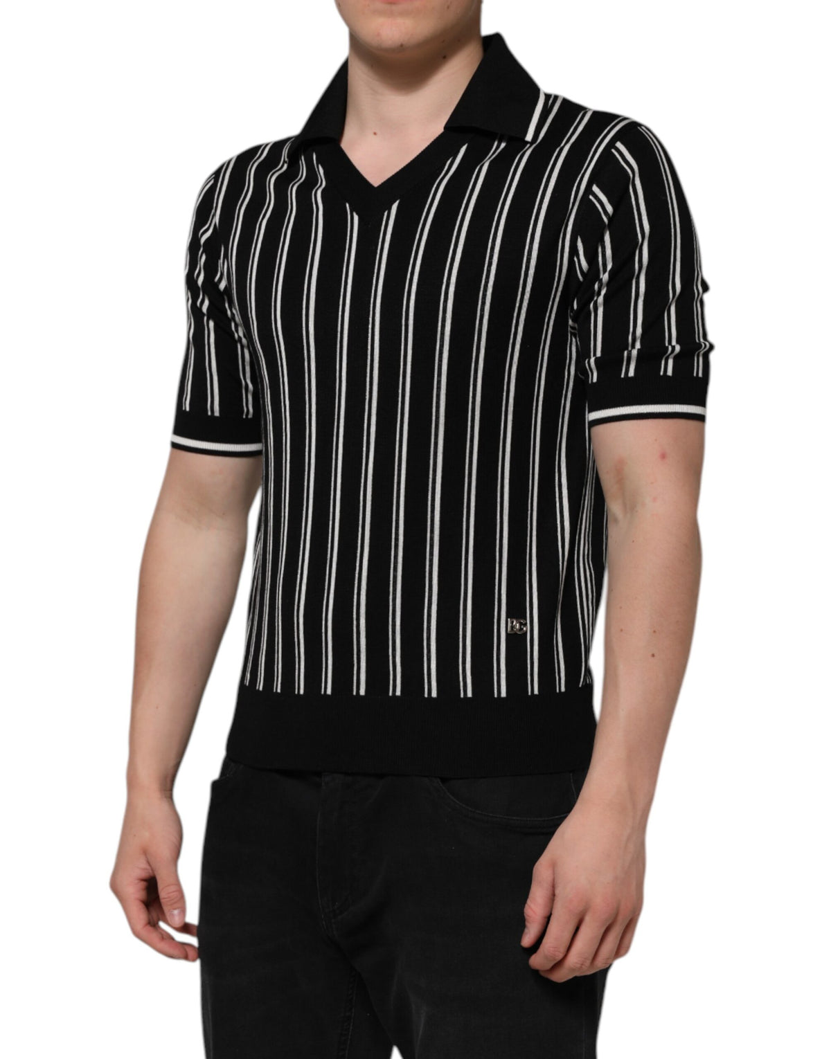 Polo à rayures noires et blanches avec col Dolce &amp; Gabbana