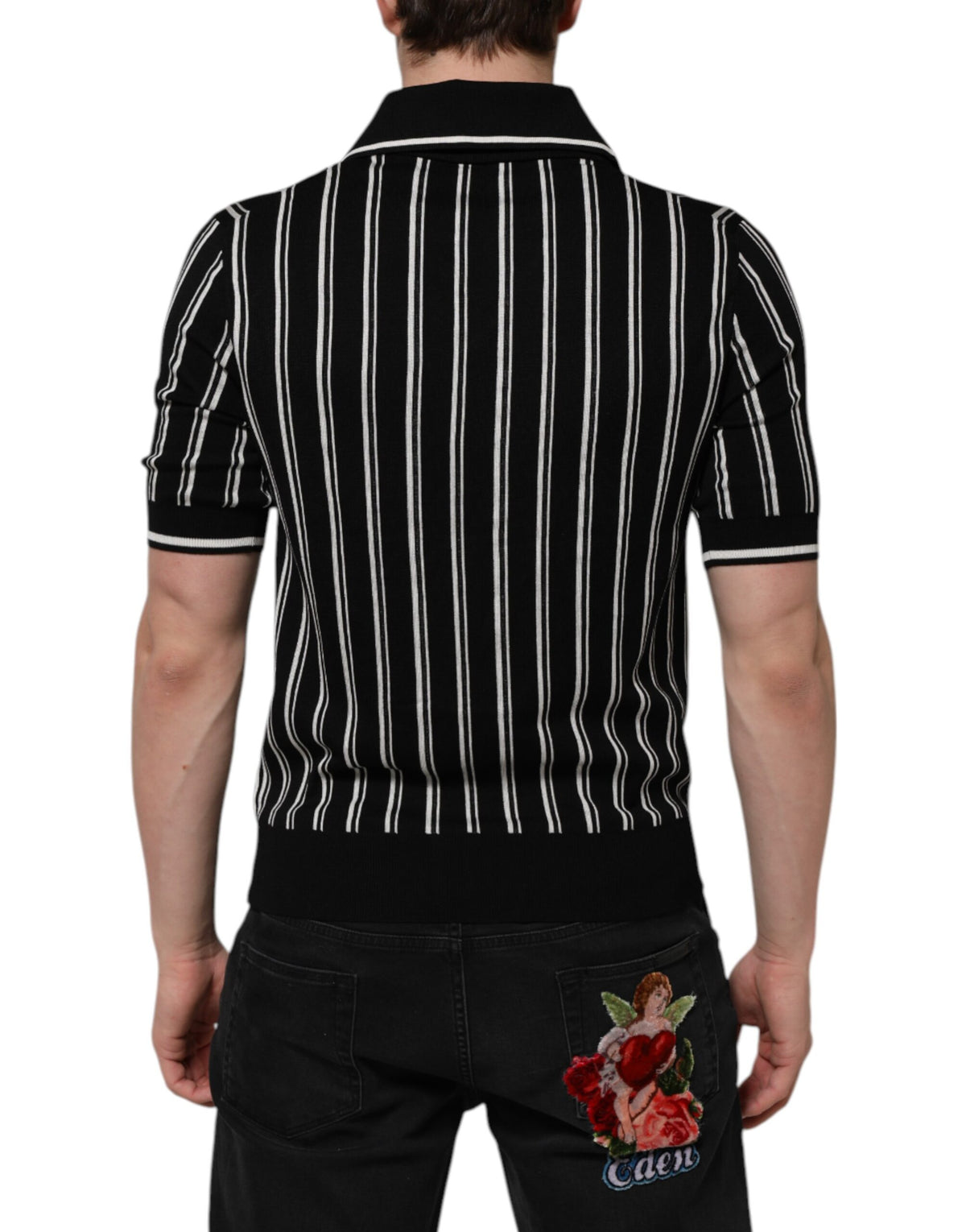 Polo à rayures noires et blanches avec col Dolce &amp; Gabbana