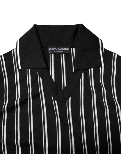 Dolce & Gabbana Black White Stripes Collared Polo T-shirt