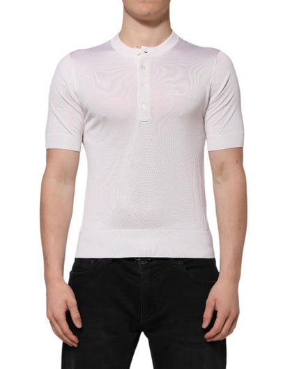 T-shirt homme en soie blanche à manches courtes, col Henley, Dolce &amp; Gabbana
