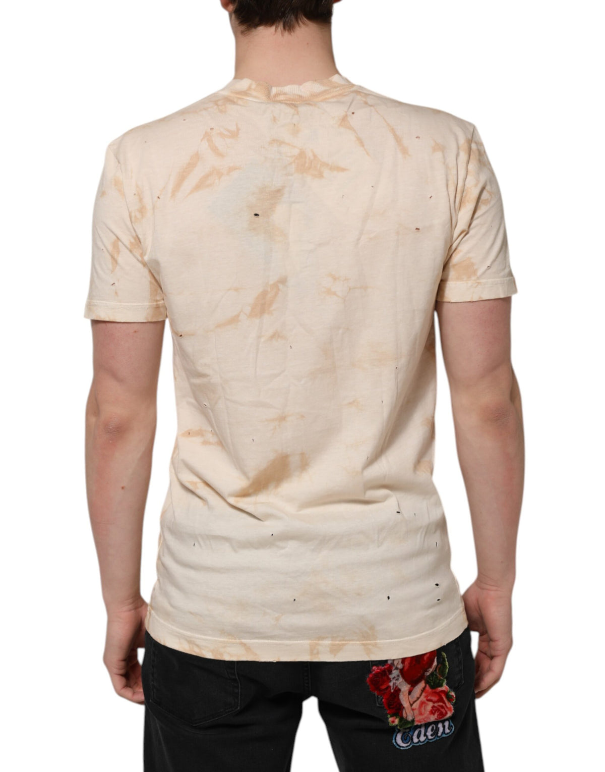 T-shirt à manches courtes à col en V avec imprimé logo beige de Dolce &amp; Gabbana