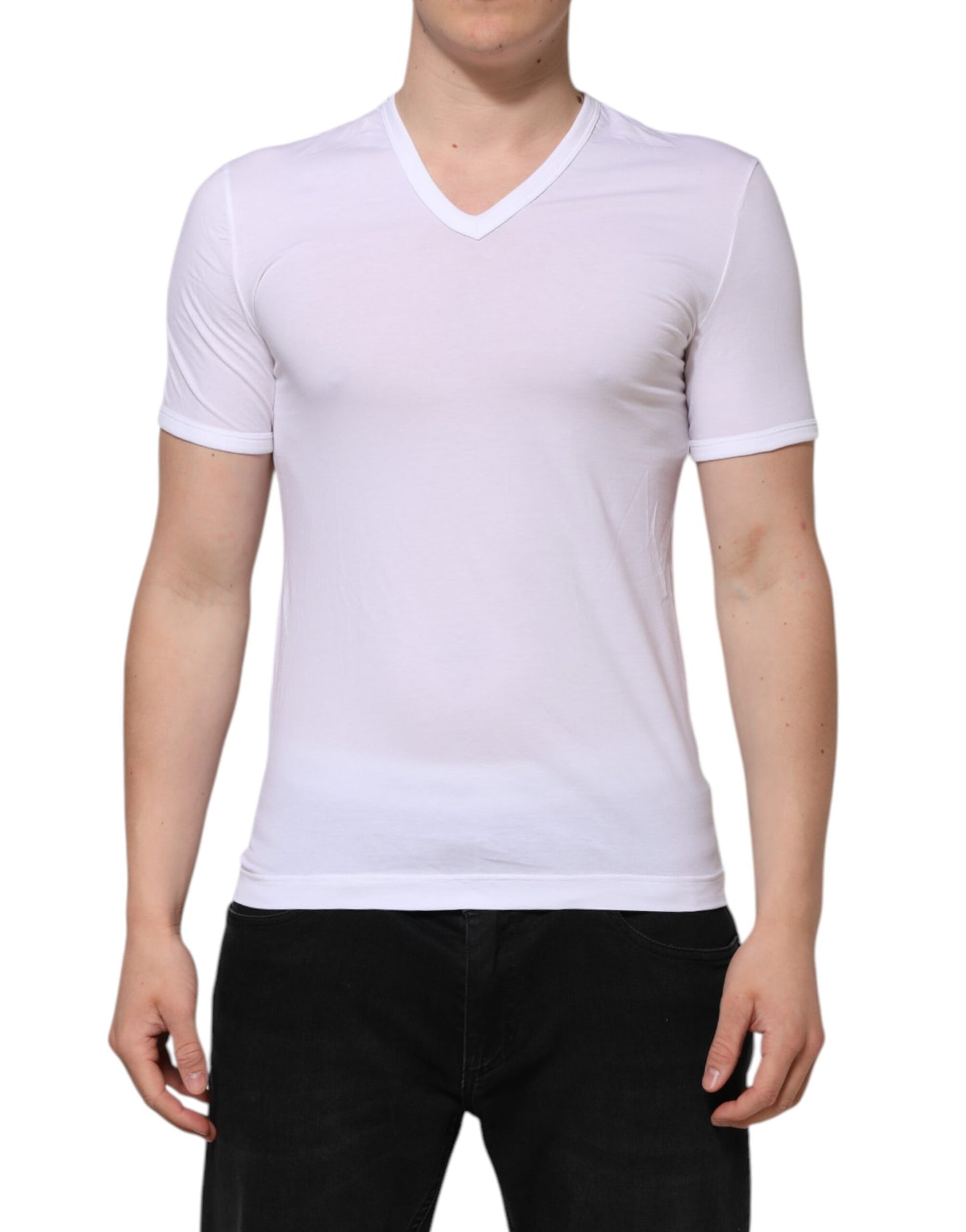 T-shirt sous-vêtements blanc à manches courtes et col en V de Dolce &amp; Gabbana