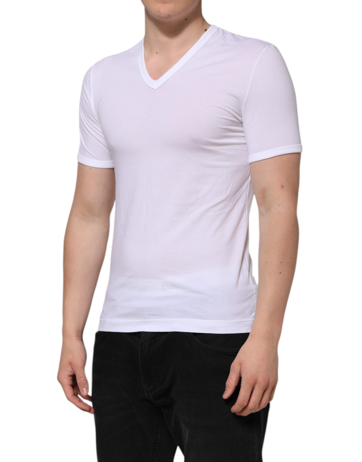 T-shirt sous-vêtements blanc à manches courtes et col en V de Dolce &amp; Gabbana