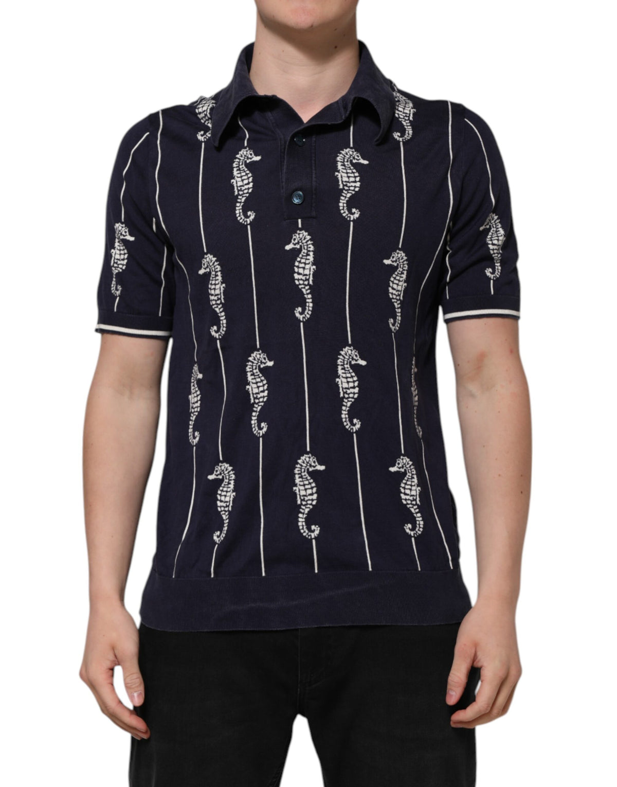Polo à col montant Dolce &amp; Gabbana bleu marine avec motif Hippocampe