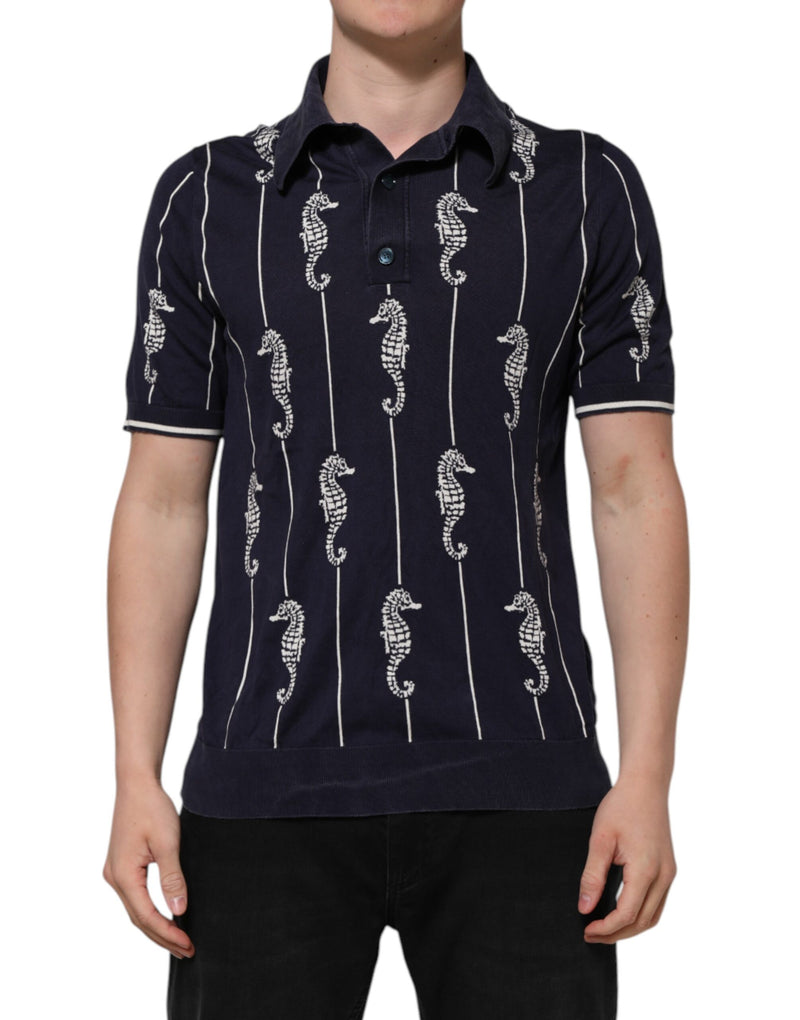 Polo à col montant Dolce &amp; Gabbana bleu marine avec motif Hippocampe