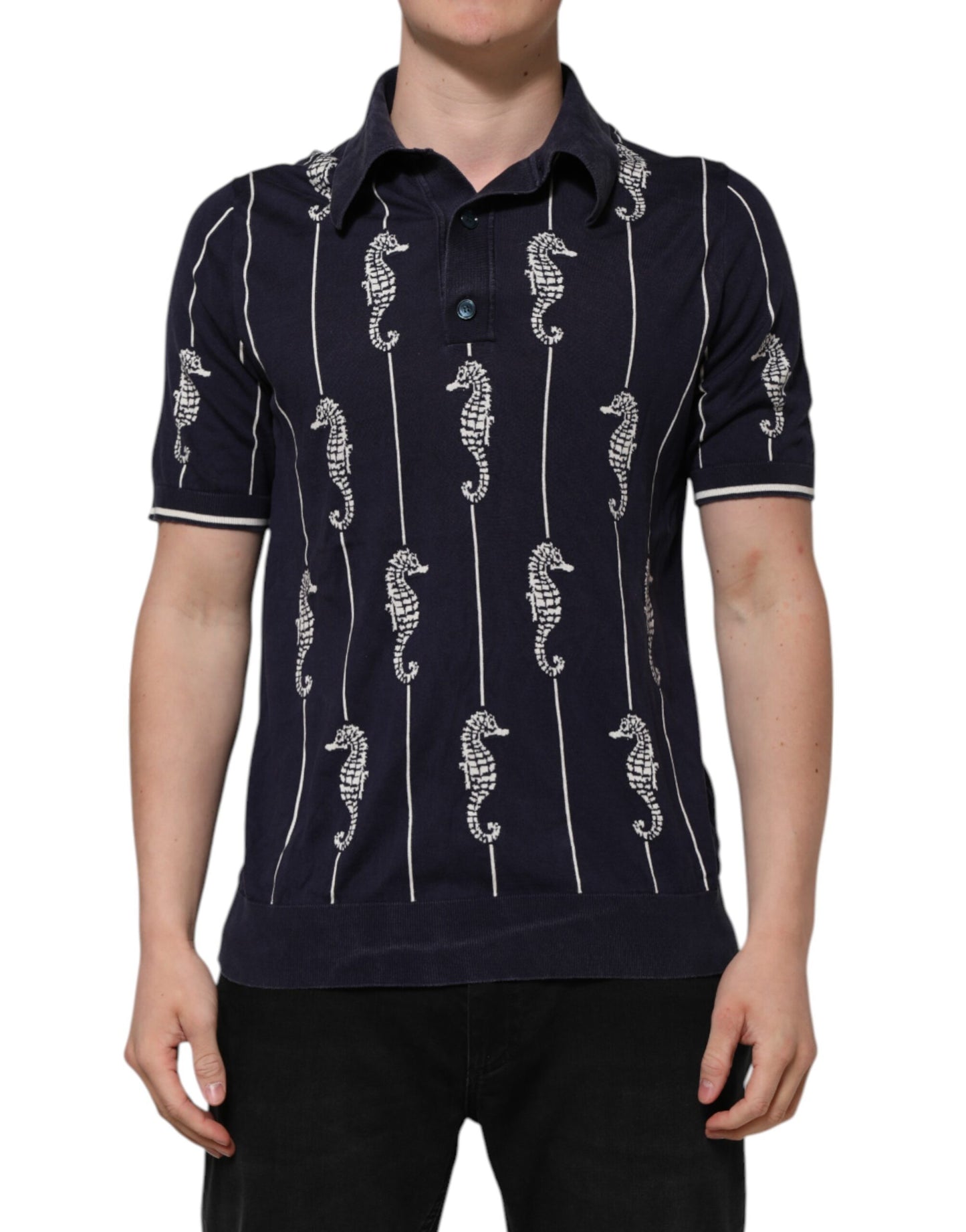 Polo à col montant Dolce &amp; Gabbana bleu marine avec motif Hippocampe