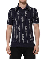 Polo à col montant Dolce &amp; Gabbana bleu marine avec motif Hippocampe