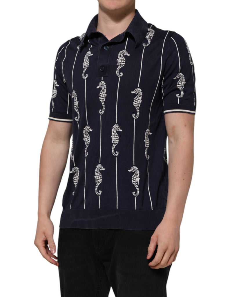 Polo à col montant Dolce &amp; Gabbana bleu marine avec motif Hippocampe