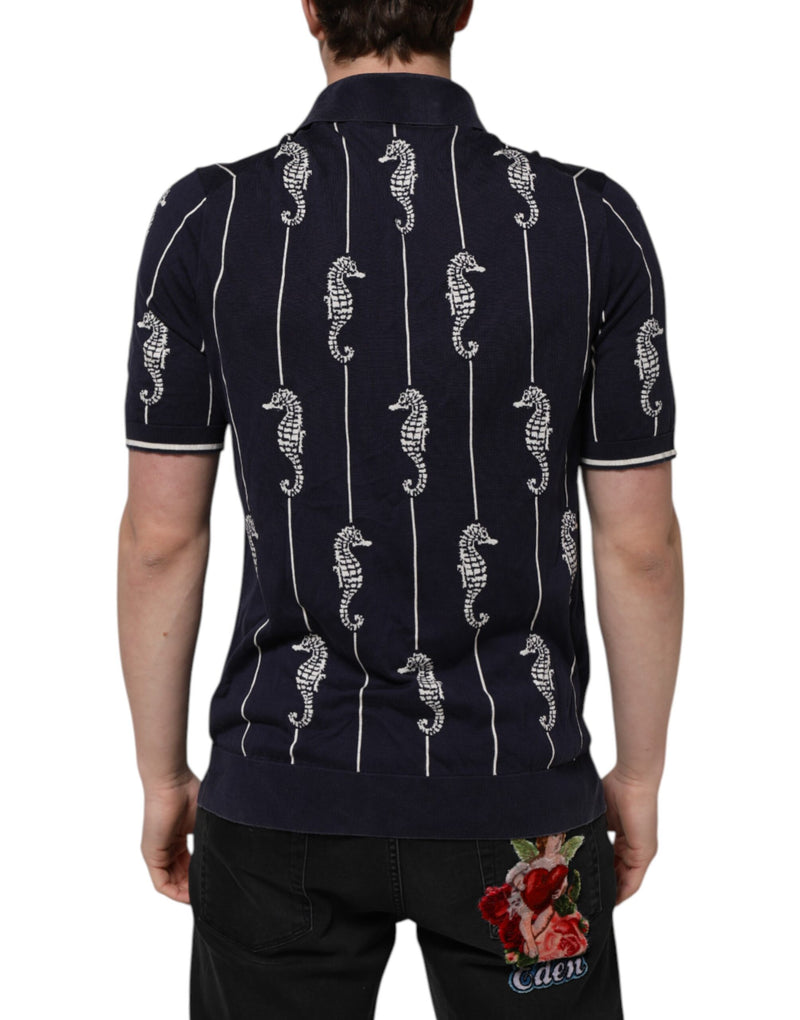 Polo à col montant Dolce &amp; Gabbana bleu marine avec motif Hippocampe