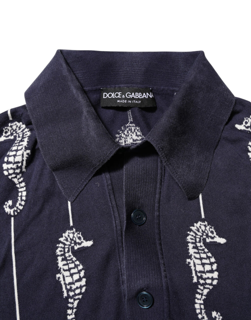 Polo à col montant Dolce &amp; Gabbana bleu marine avec motif Hippocampe