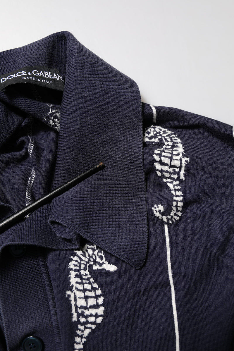 Polo à col montant Dolce &amp; Gabbana bleu marine avec motif Hippocampe
