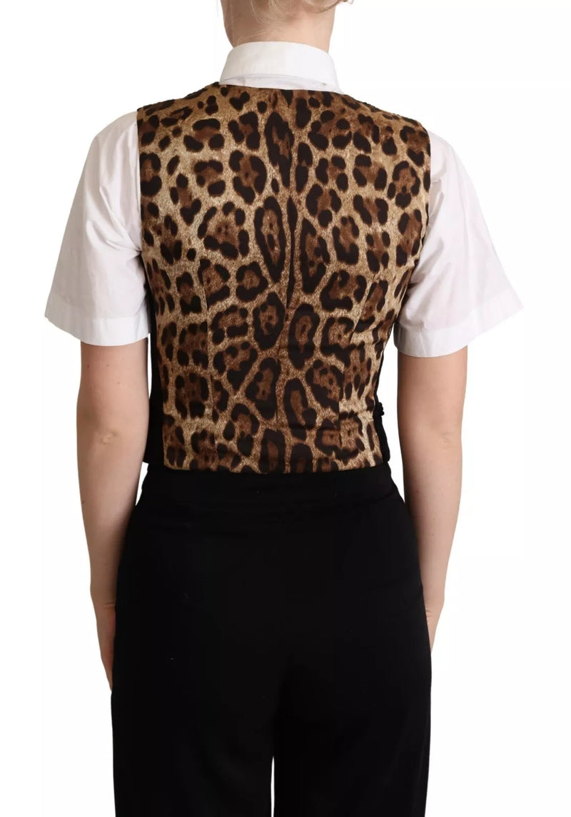 Gilet sans manches noir et marron à imprimé léopard Dolce &amp; Gabbana