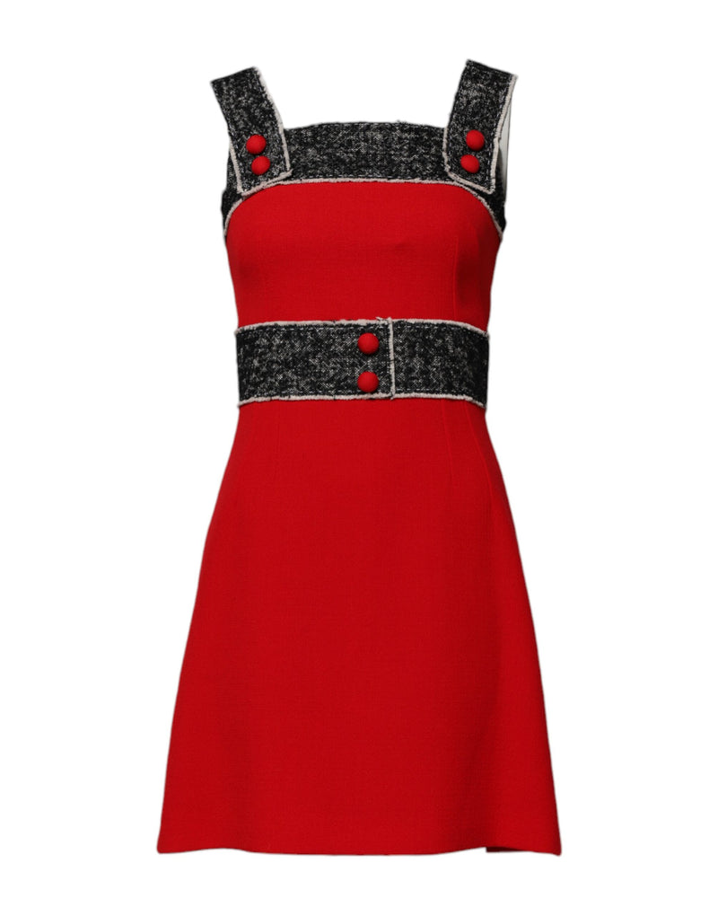 Robe Mini A-Ligne Sans Manches Rouge en Laine Dolce & Gabbana