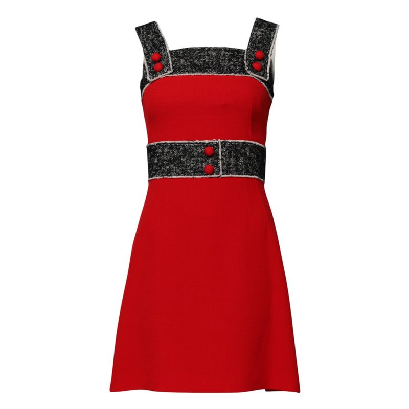 Robe Mini A-Ligne Sans Manches Rouge en Laine Dolce & Gabbana