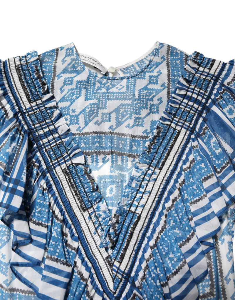 Philosophy di Lorenzo Serafini Robe Mini Superposée à Motifs Bleus