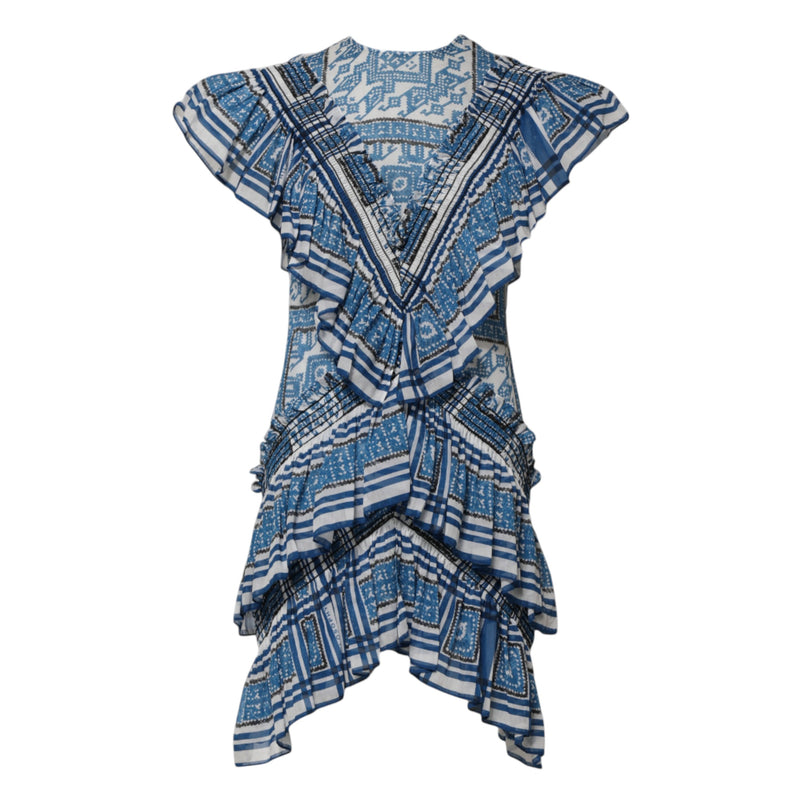 Philosophy di Lorenzo Serafini Robe Mini Superposée à Motifs Bleus