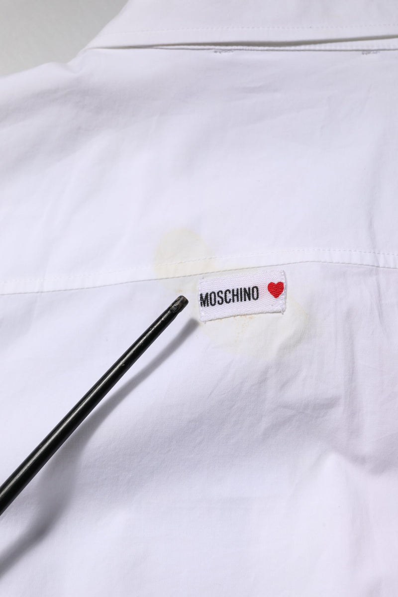 Moschino Couture White Printed Collared Button Mini Shirt Dress