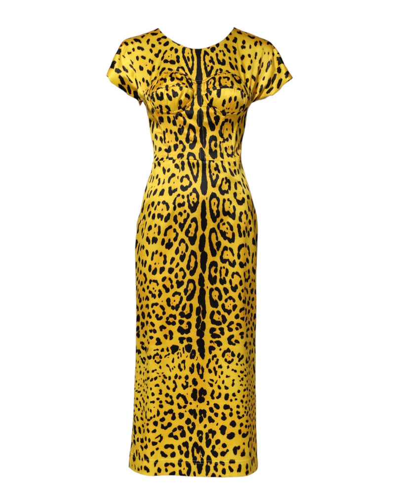 Robe Midi Sheath à Imprimé Léopard Jaune Dolce & Gabbana