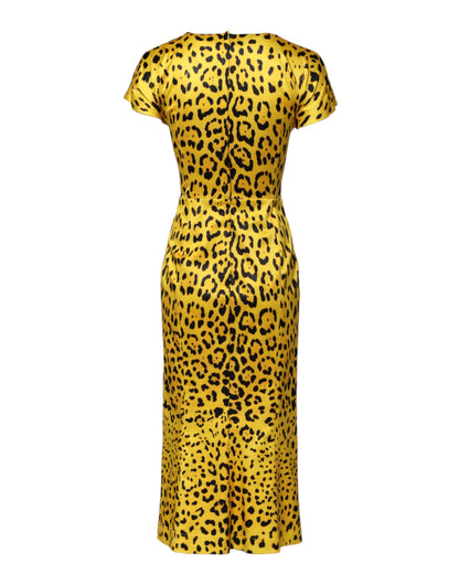 Robe fourreau midi léopard en polyester jaune de Dolce & Gabbana