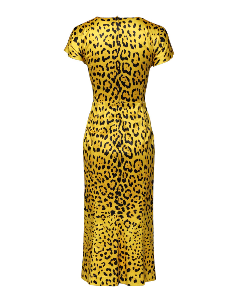 Robe Midi Sheath à Imprimé Léopard Jaune Dolce & Gabbana