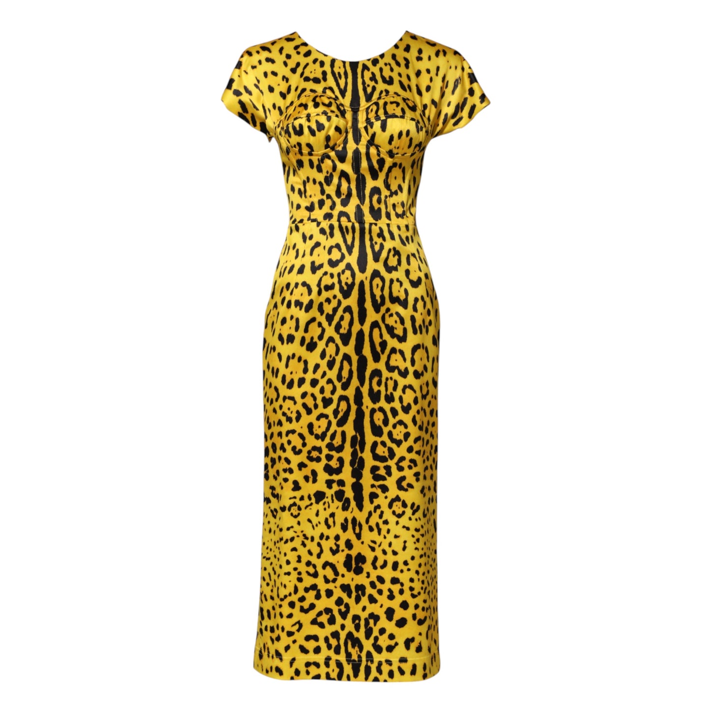 Robe fourreau midi léopard en polyester jaune de Dolce & Gabbana