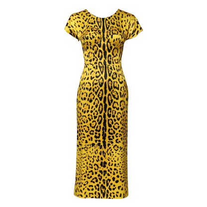 Robe fourreau midi léopard en polyester jaune de Dolce & Gabbana
